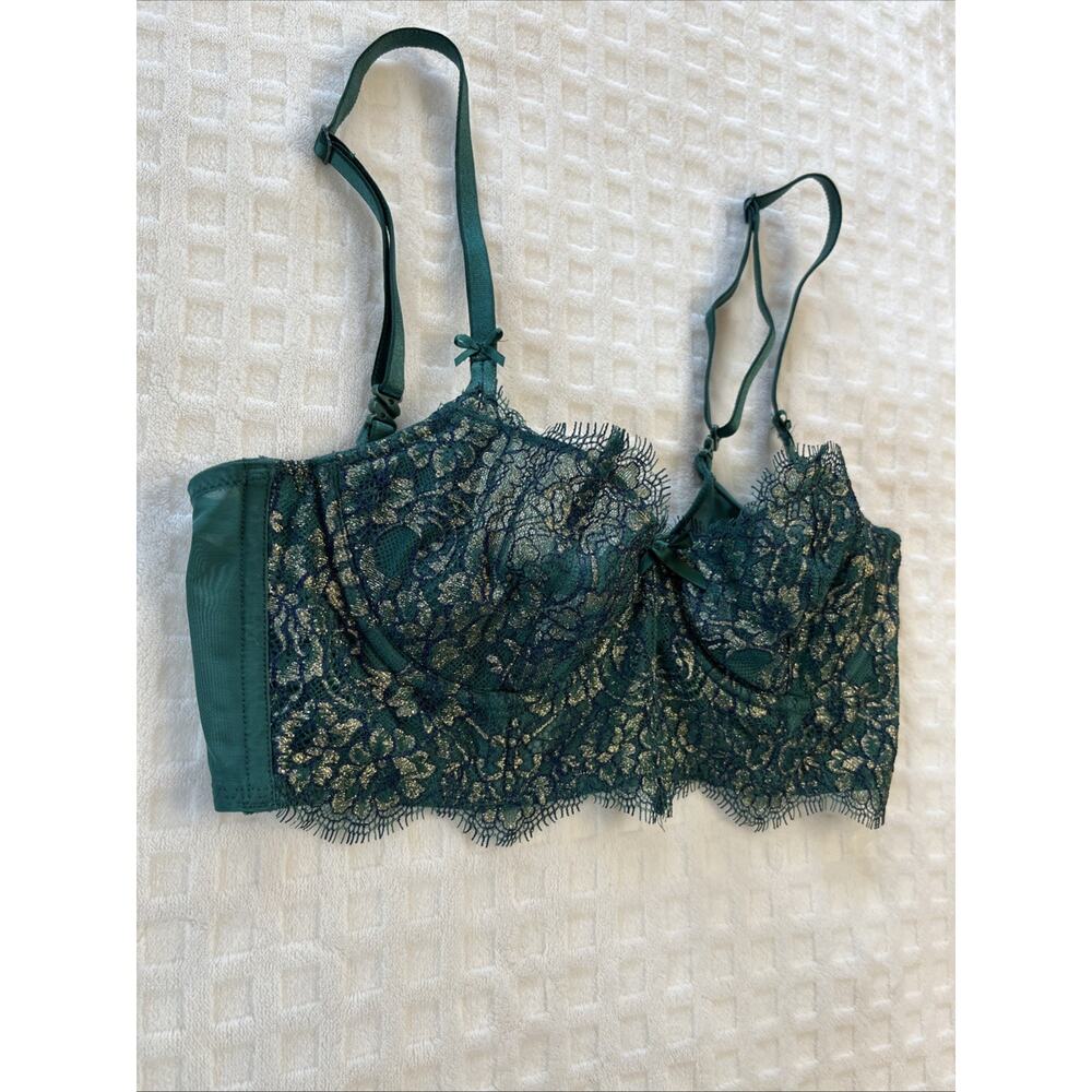 Victoria's Secret 32C Dream Angels Push-up Without Padding Green Blue Lace - Picture 2 of 12